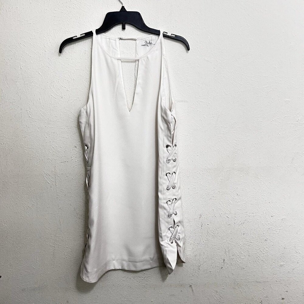Parker‎ Riviera Dress Lace-Up Sides Keyhole Neck White Shift Women's Size XS